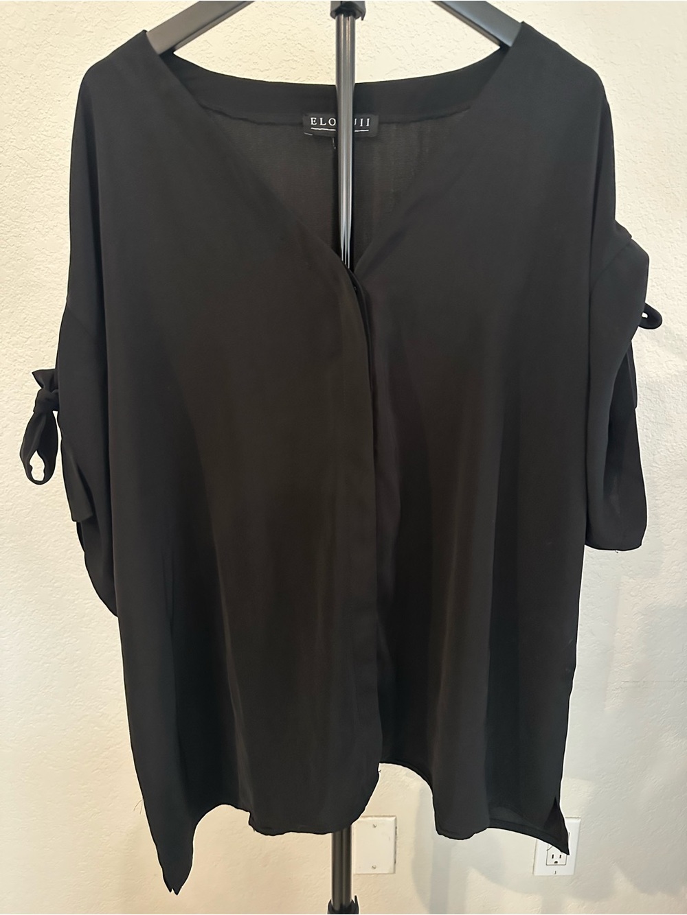Eloquii Black V-Neck Tie-Sleeve Tunic